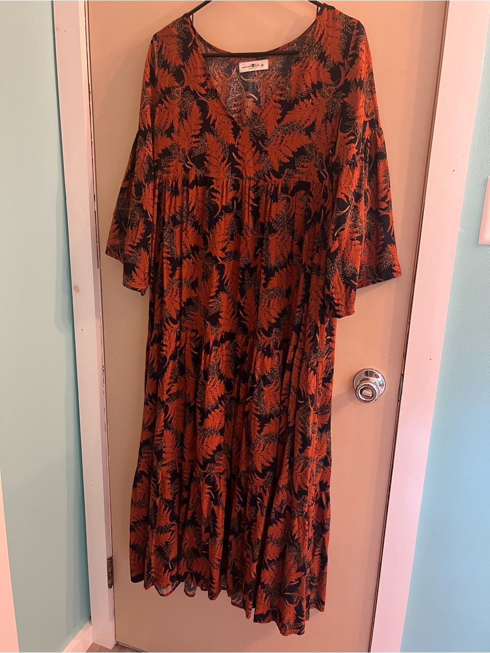 NATURAL LIFE Black & Rust Leaf-Print Midi Dress